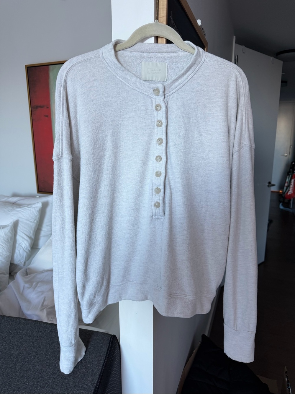 Citizens Of Humanity Stone Lightweight Henley Sweatshirt